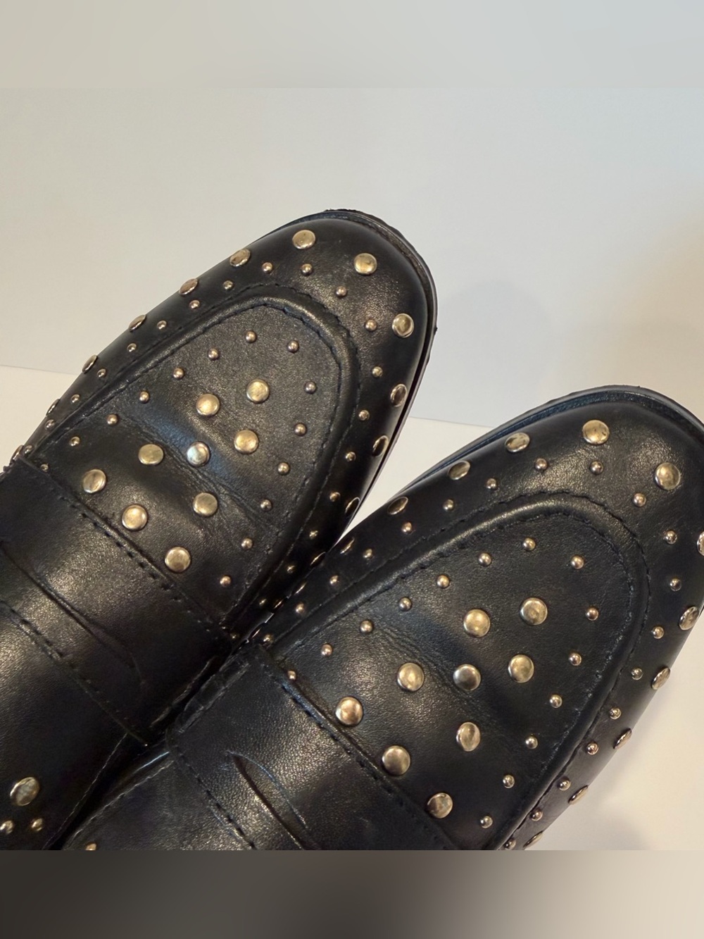 Vince Camuto Women's Black Leather Studded Penny Loafers - Picture 4 of 8